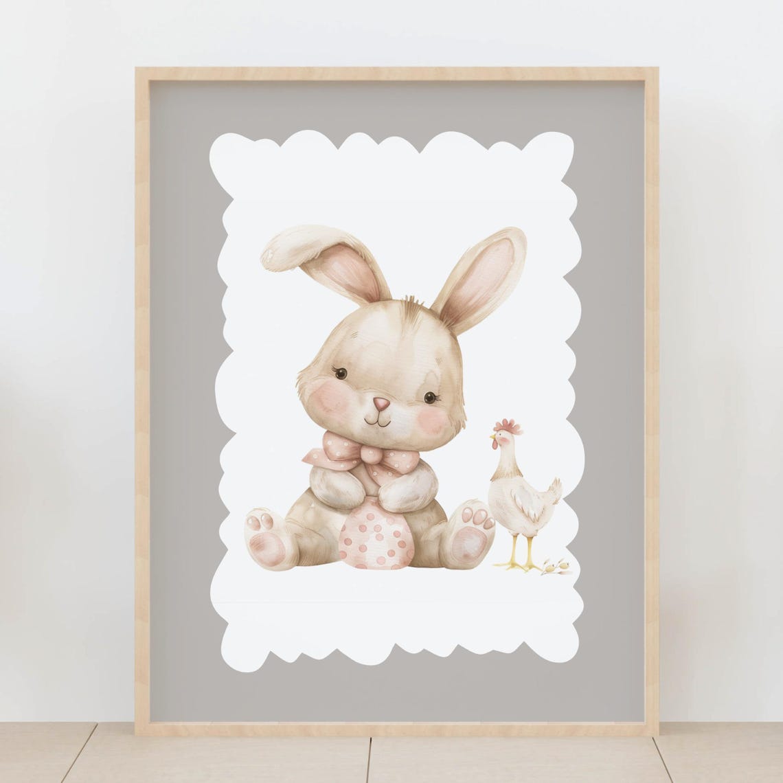 Sweet Easter Bunny With Chick Watercolor Spring Nursery Art Poster