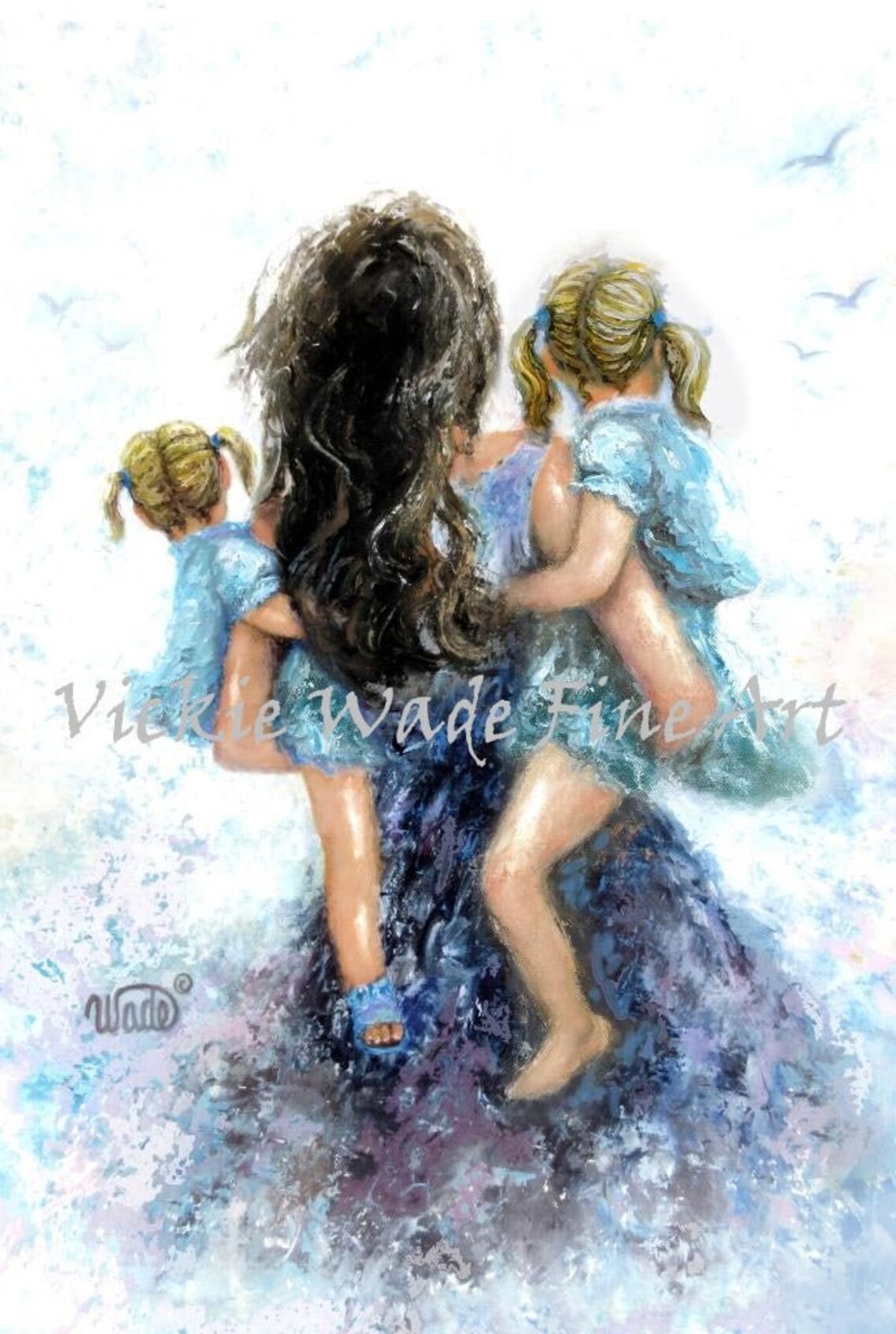 Mother Carrying Two Little Blonde Girls In Her Loving Arms Poster