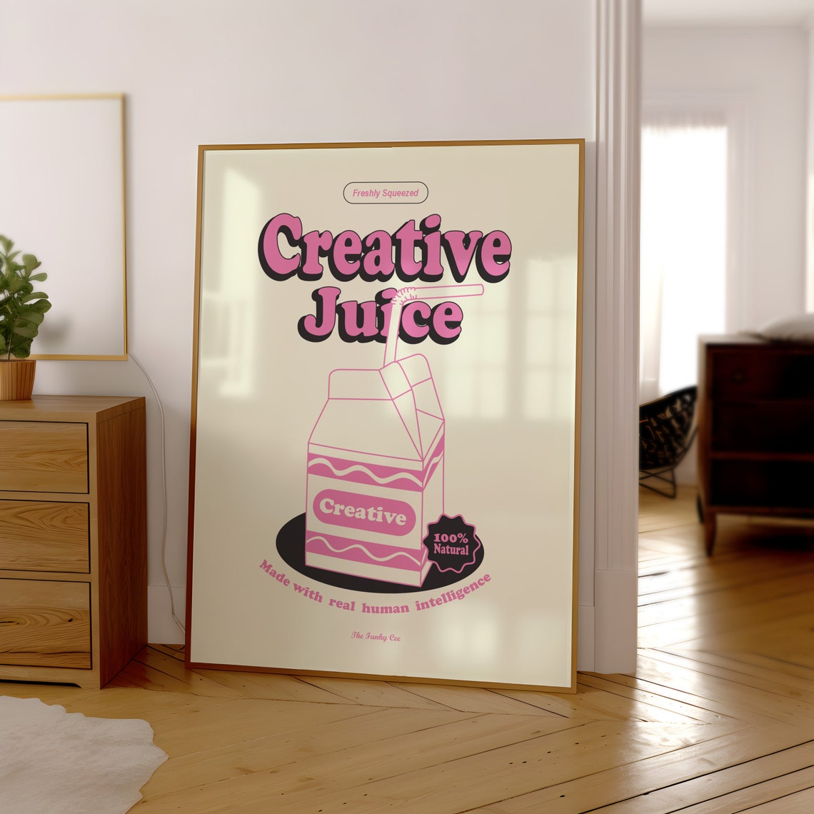 Creative Juice Freshly Squeezed Pink Retro Juice Carton Art Poster - Image 3