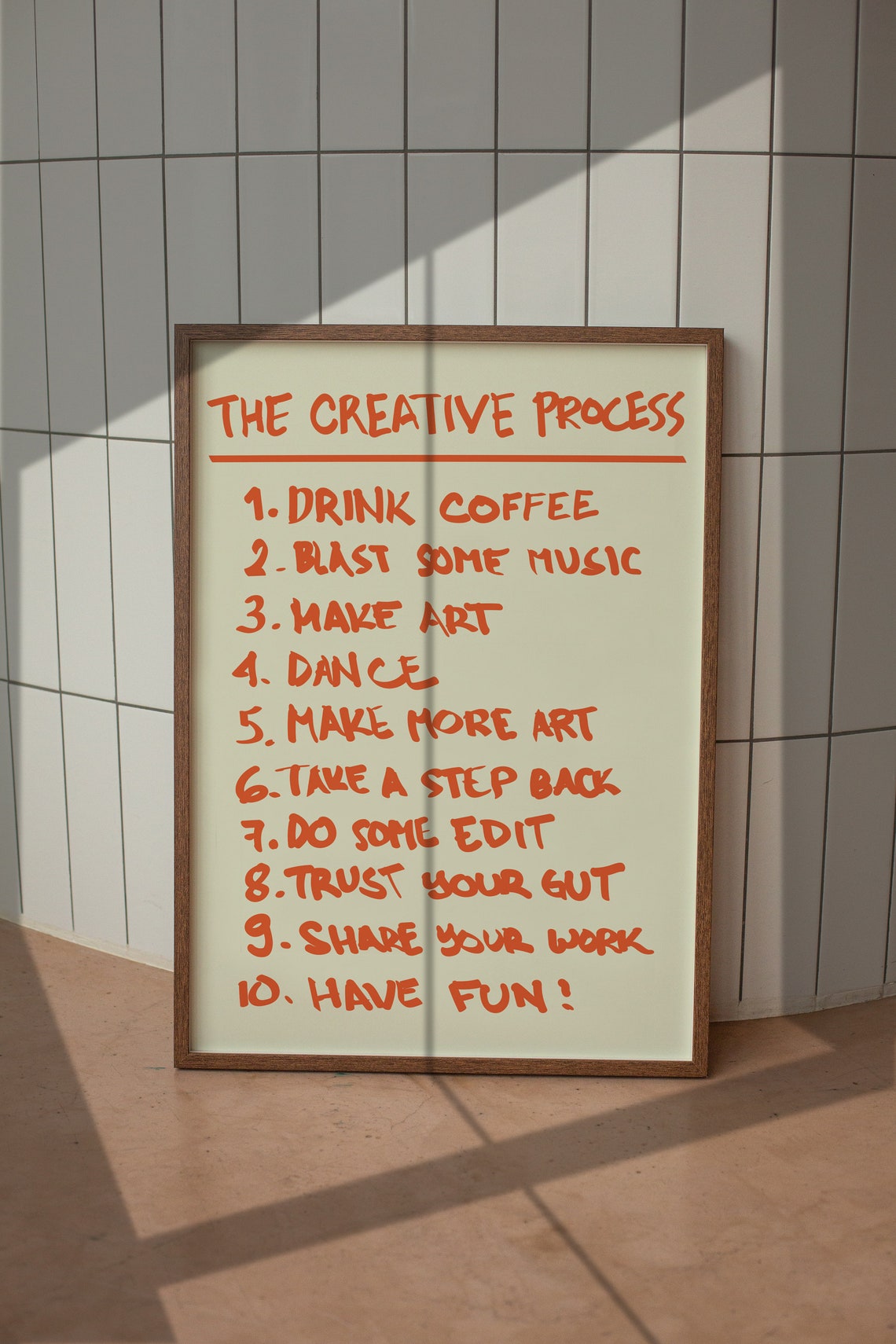 The Creative Process 10 Steps Handwritten Orange Studio Poster