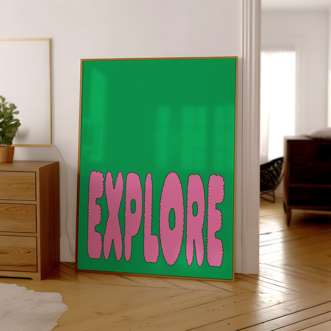 Explore Travel Pink Puffy Bubble Letters Green Bold Retro Wall Art - Image 3