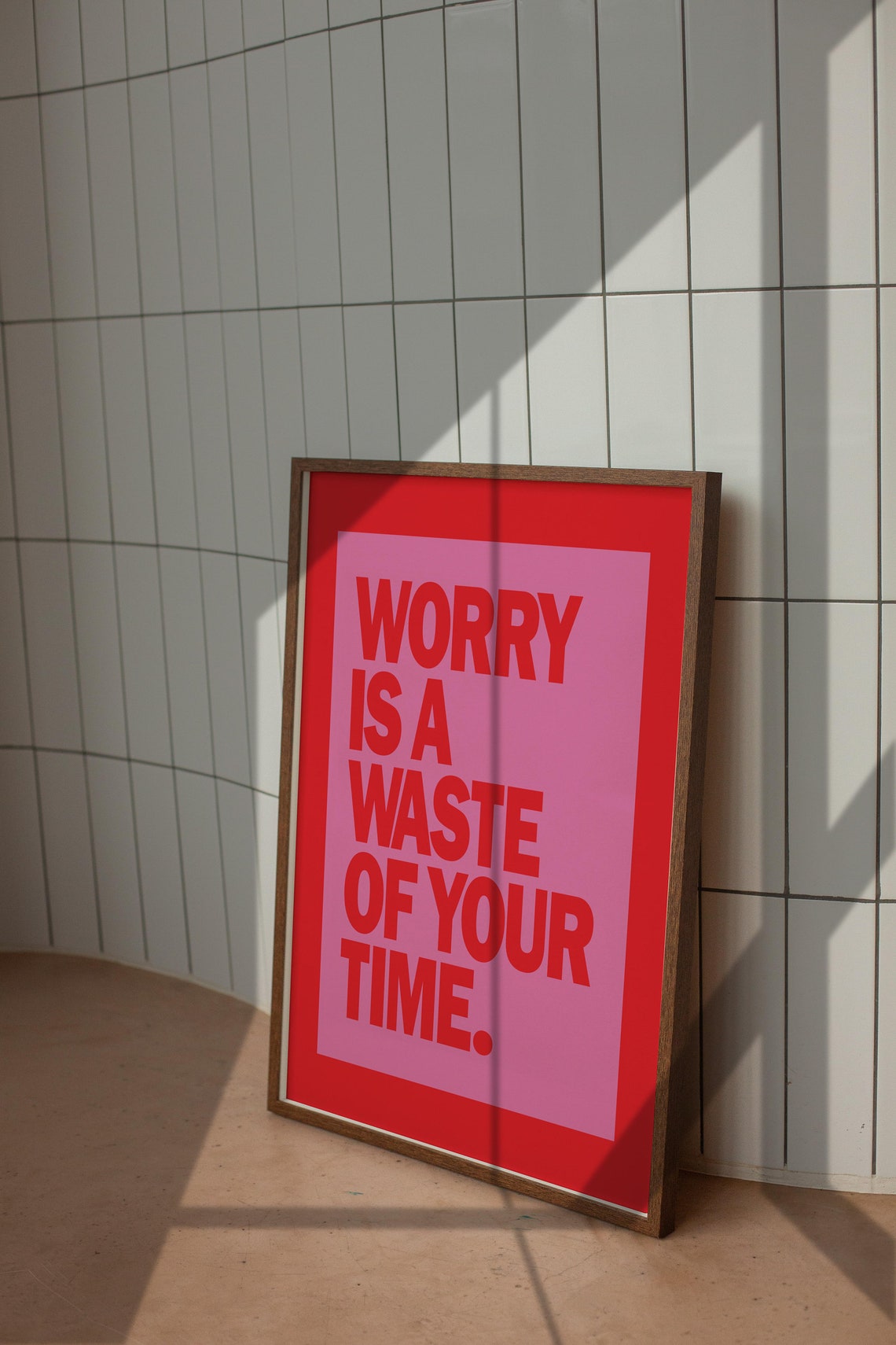 Worry Is a Waste of Your Time Red Pink Bold Typography Quote Poster - Image 4