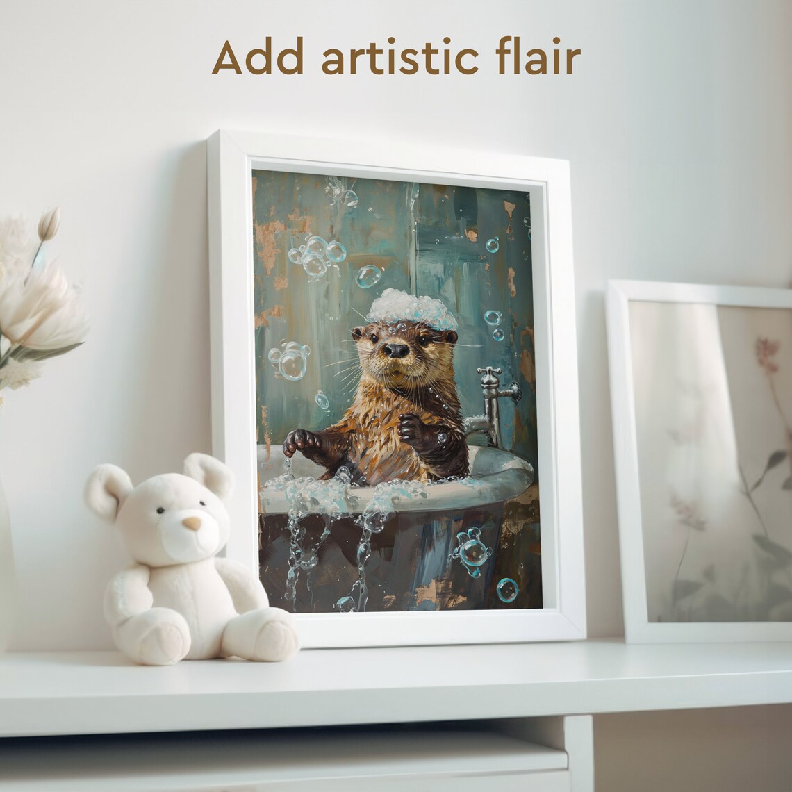 Bathtub Bubble Bath Otter Poster Print, Funny Wildlife Decor - Image 2