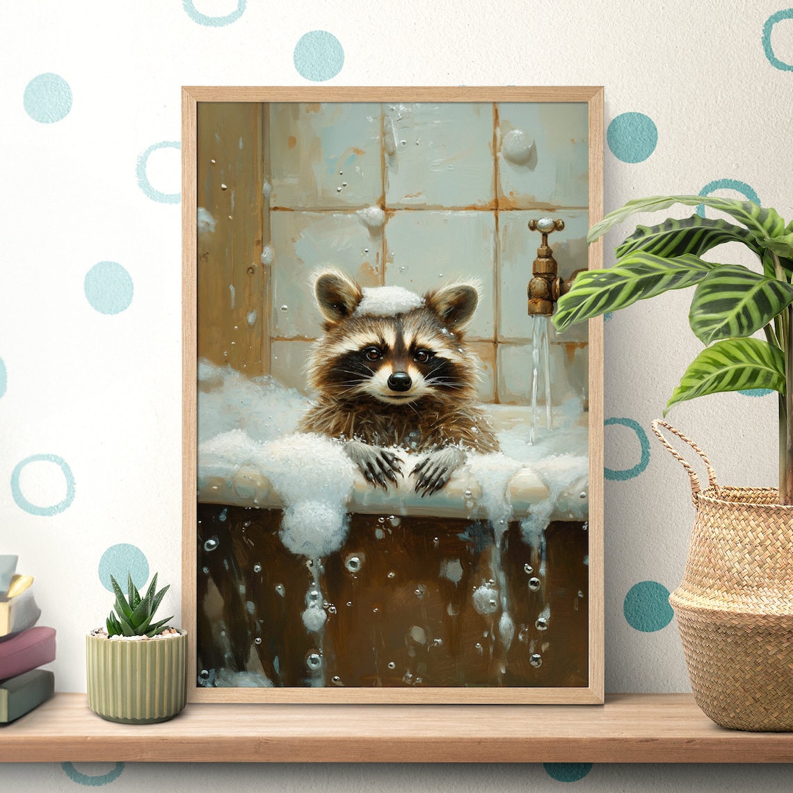 Bathtub Raccoon Bathroom Animal Portrait Art Print