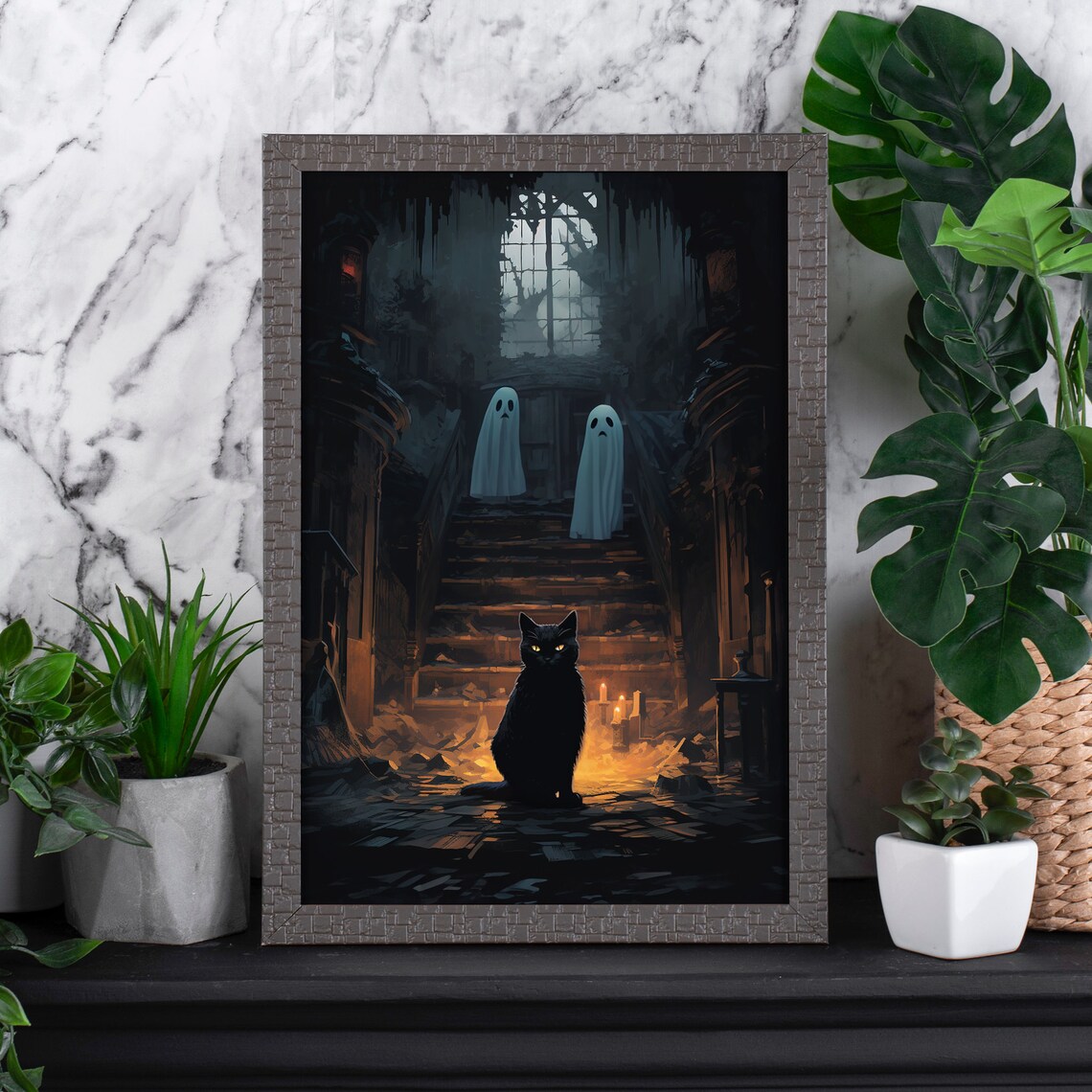 Haunted House Black Cat, Vintage Halloween Poster