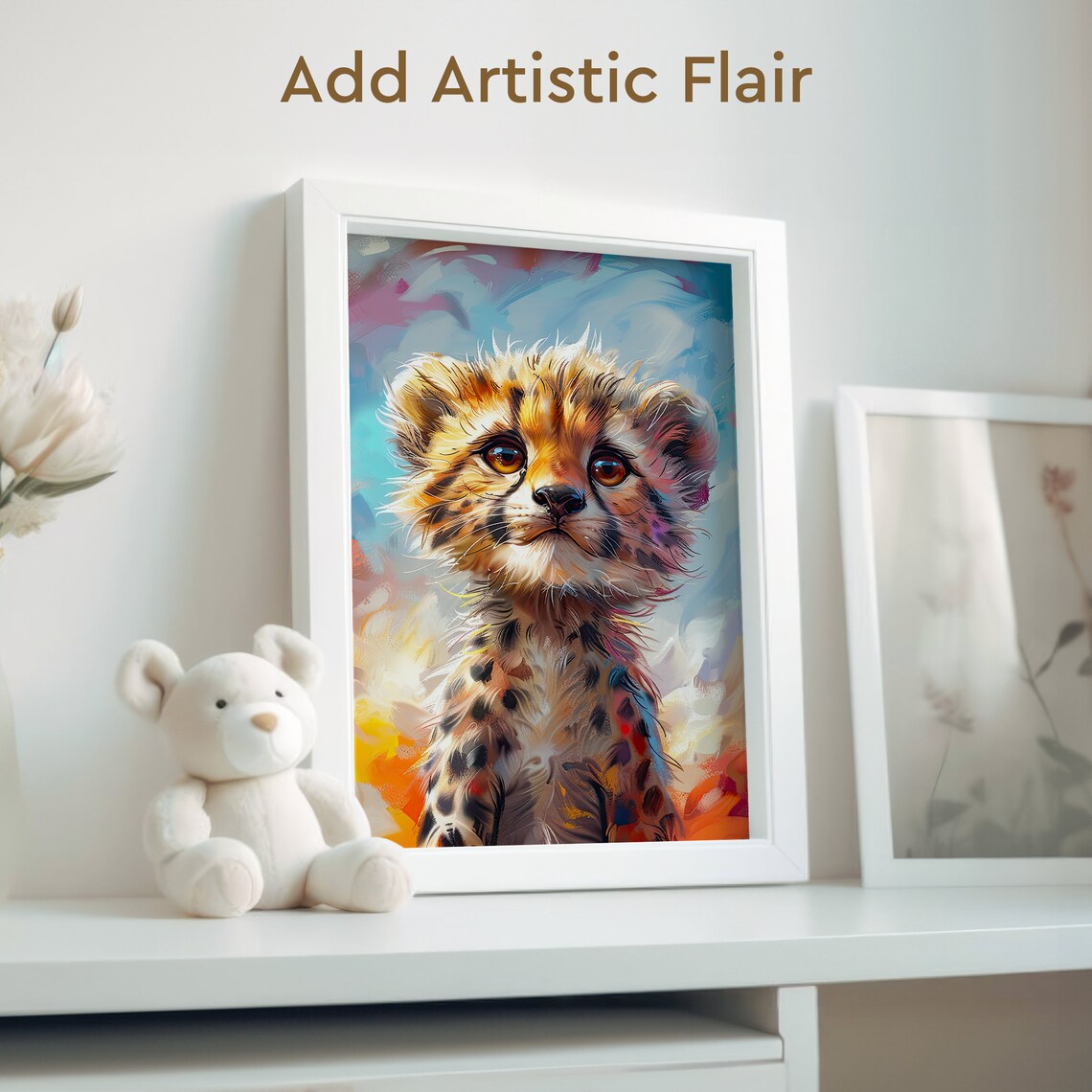 Baby Cheetah Cub in a Bold Colorful Oil Painting Portrait Poster - Image 2
