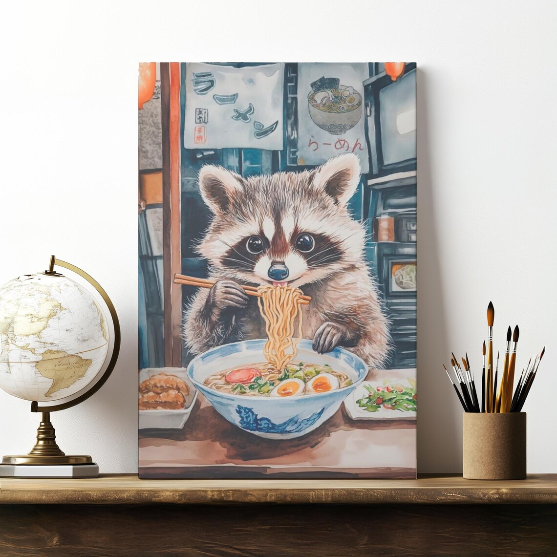 Japanese Ramen Lover Raccoon Art Print, Japan