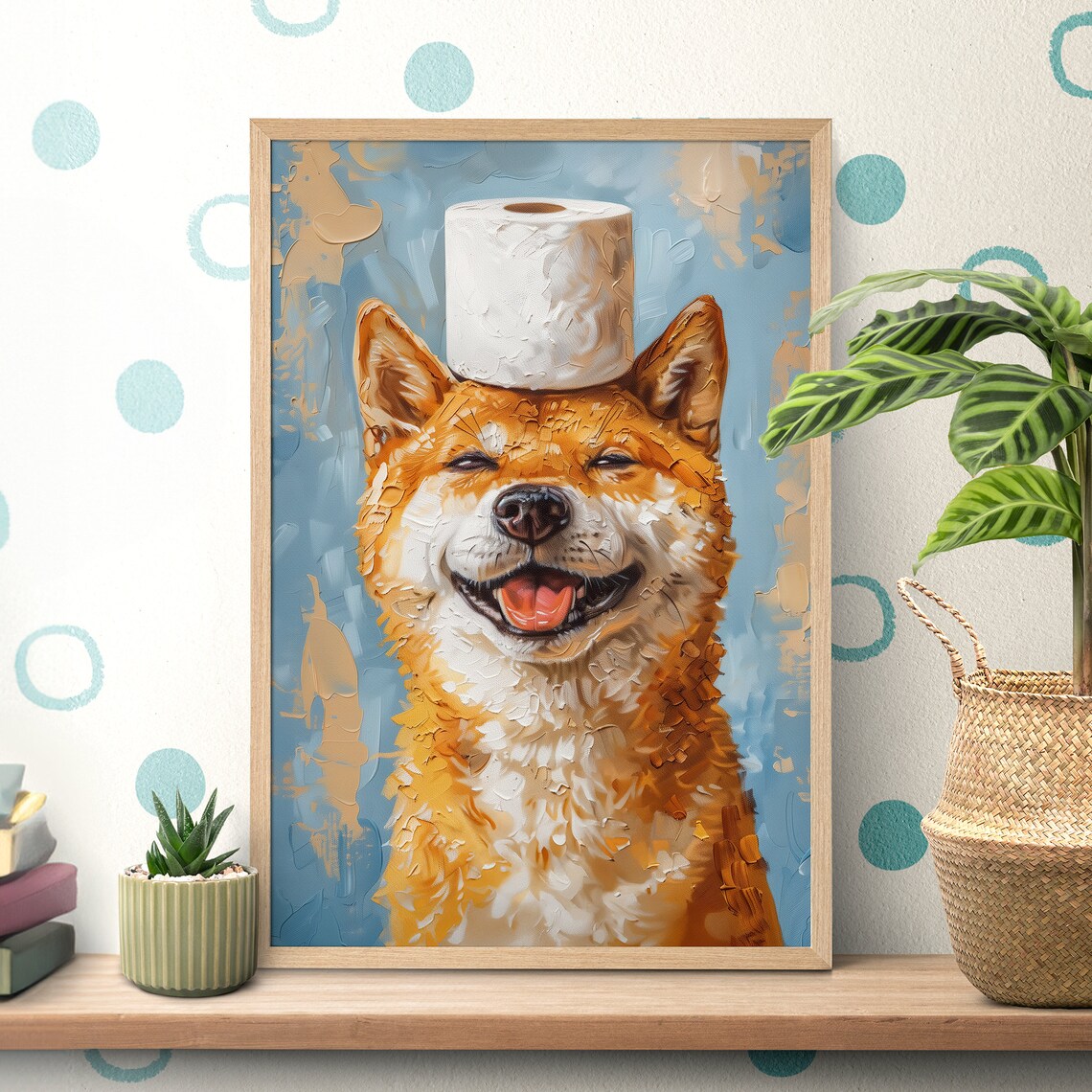Shiba Inu Toilet Paper Bathroom Poster, Funny Pet Print