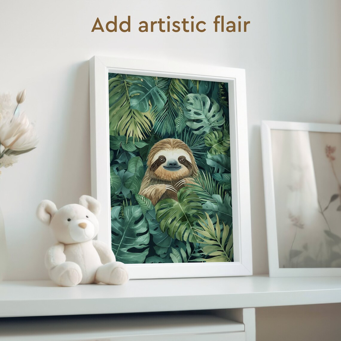 Rainforest Monstera Sloth Watercolor Poster, Funny Wildlife - Image 2