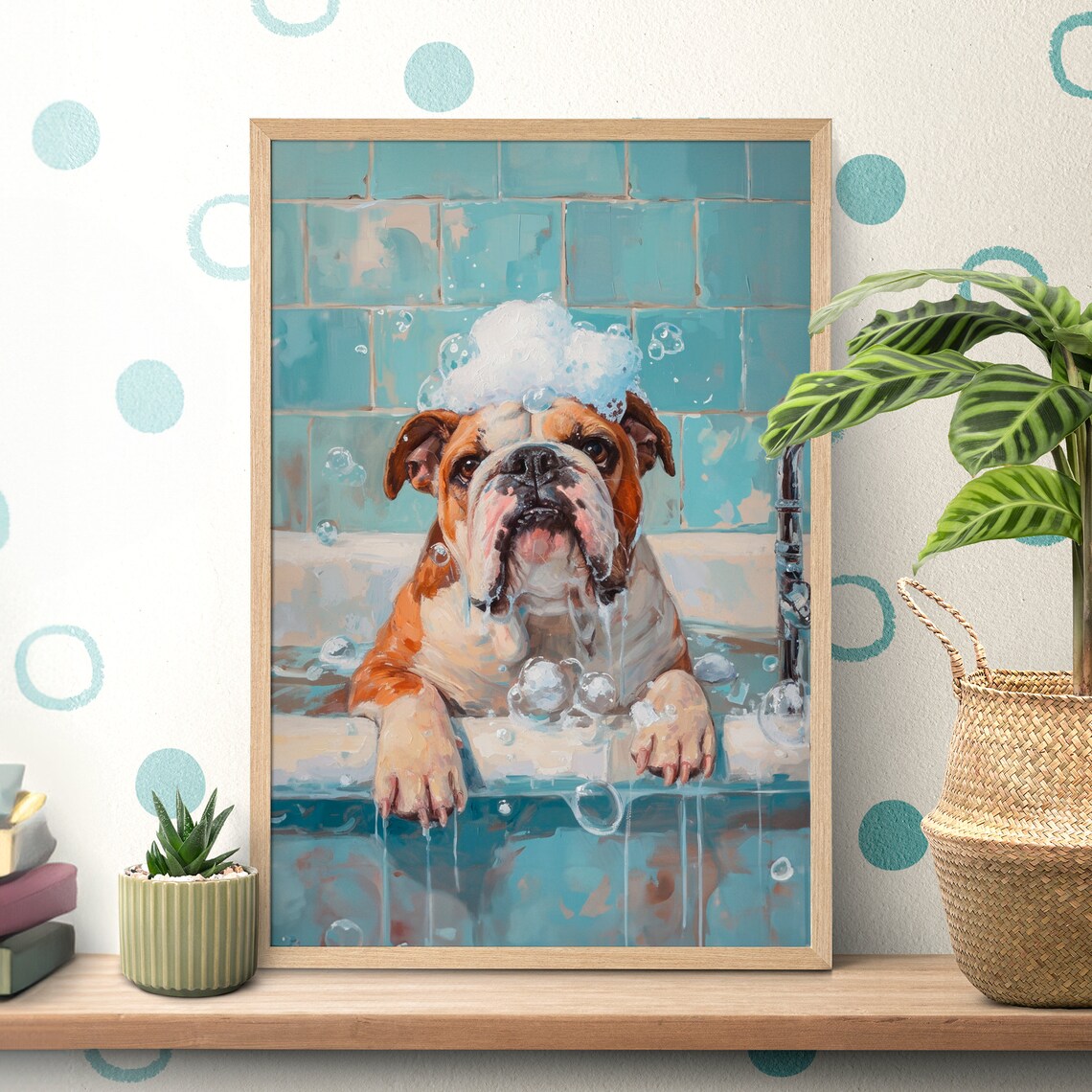 Bulldog Bubble Bath Bathroom Wall Art Poster Print