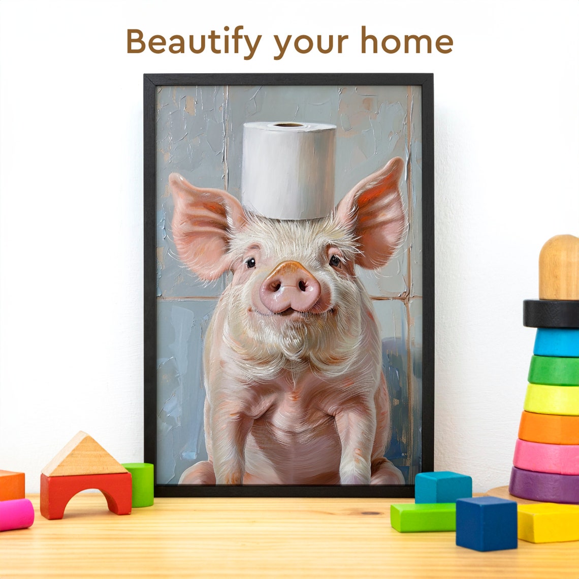 Bathroom Toilet Paper Piggy Poster Pig Lover Gift Farm Animals Portrait Toilet Wall Art Baby Pig Print Oil Paintings Funny Bath Decor - Image 3