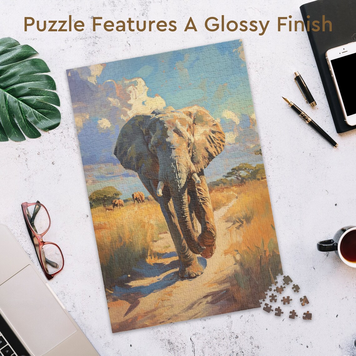 Elephant Walking Across a Golden African Savannah Sunset Poster - Image 3