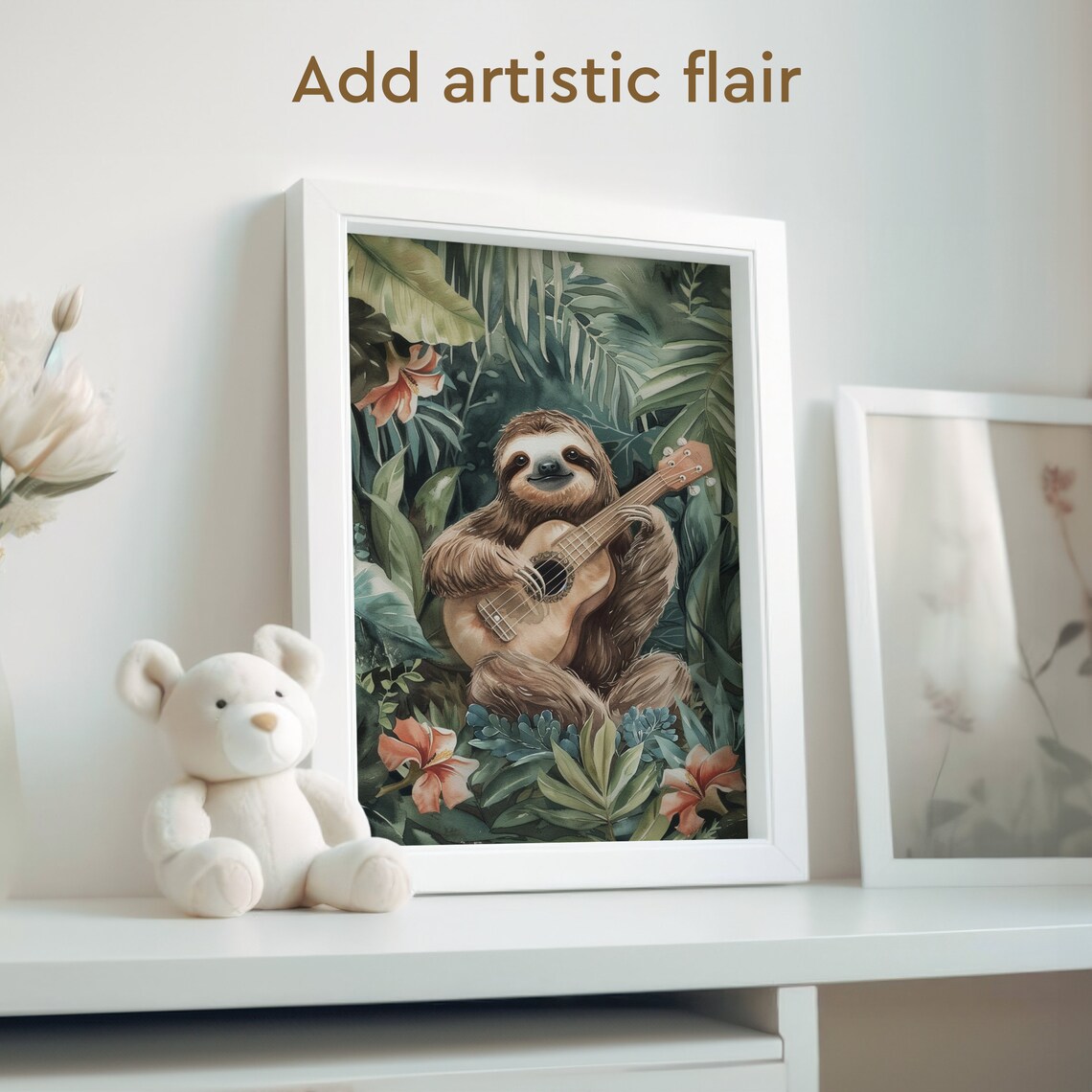 Rainforest Sloth Ukulele Musician, Funny Art Print - Image 2
