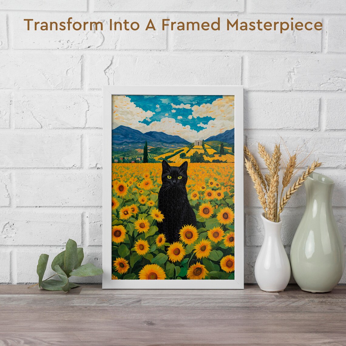 Sunflower Field Cat Art Print, Animal Decor - Image 2
