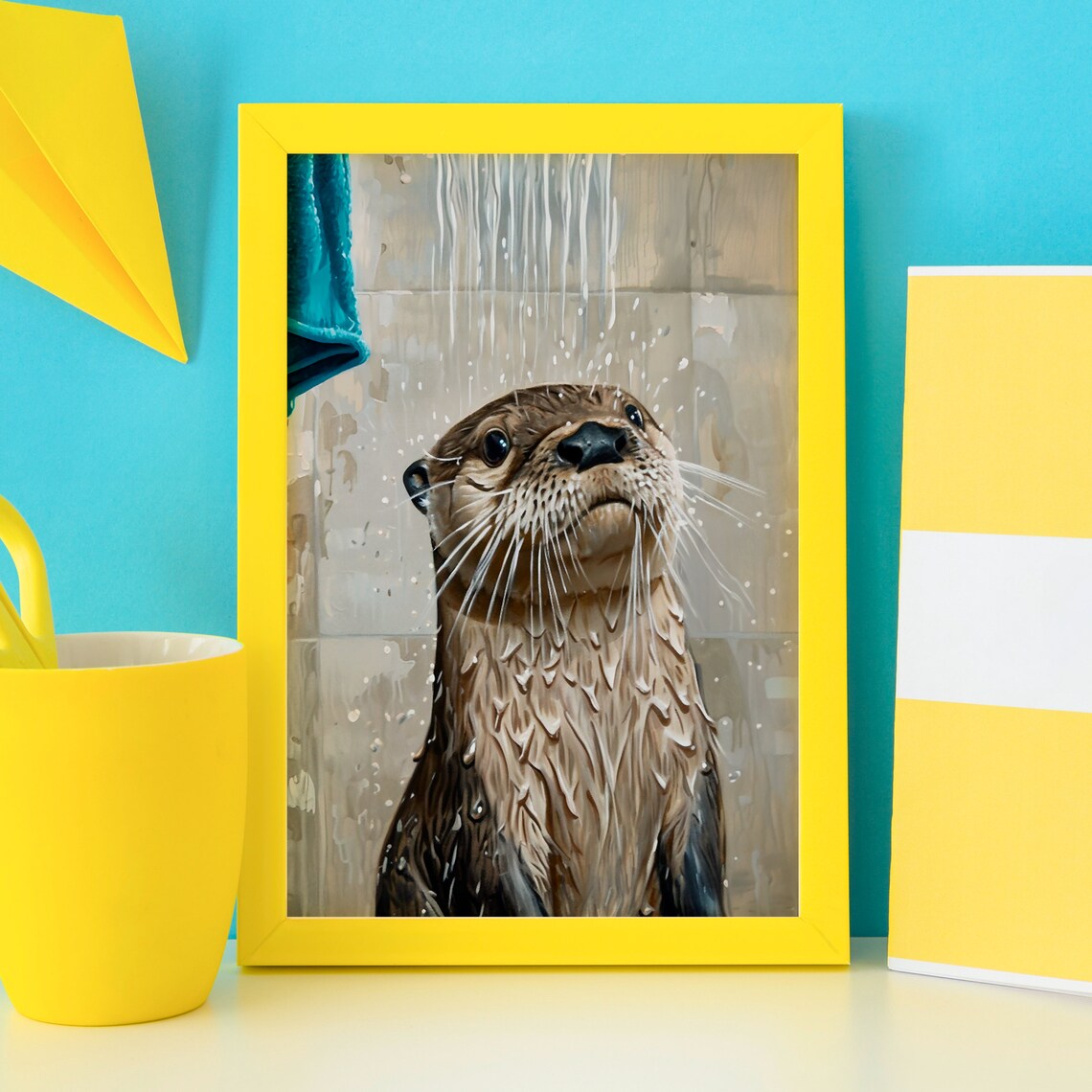 Bathroom Rain Shower Otter Art Print, Funny Bath Decor