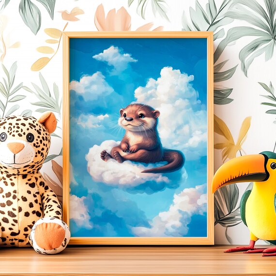 Sweet Otter Resting on a Fluffy Cloud in a Dreamy Sky Poster
