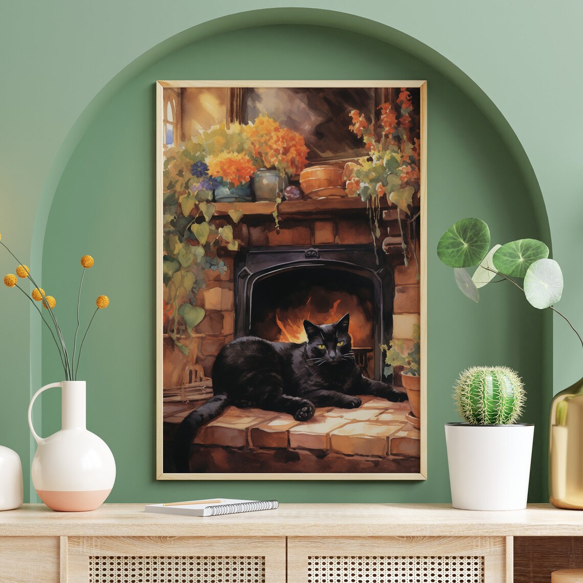 Black Cat Watercolor Art Print, Funny Kitten