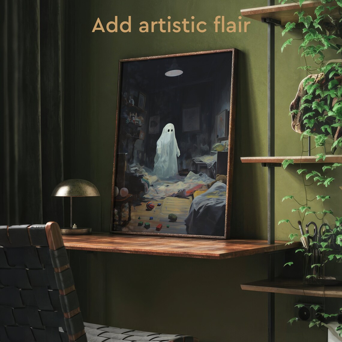 Cute Ghost in Messy Kids Bedroom Toys Night Dark Academia Poster - Image 2