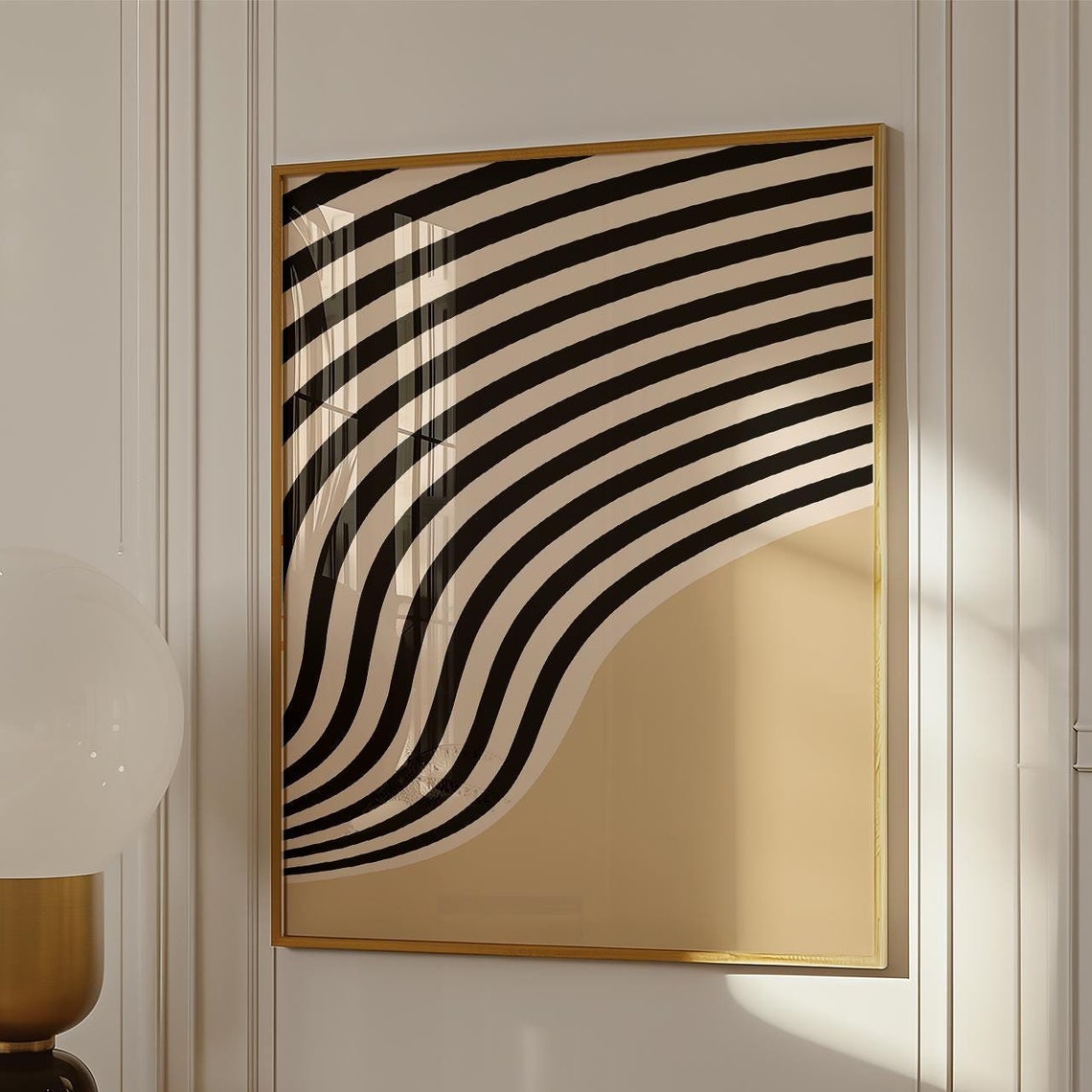 Bold Black White Wavy Stripe Beige Wave Modern Op Art Poster