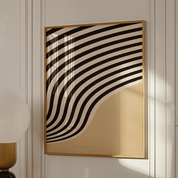 Wavy Modern Poster For Living Room Abstract Print Trendy Interior Design Wall Art Modern Minimalist Poster In Beige And Black Waves Art