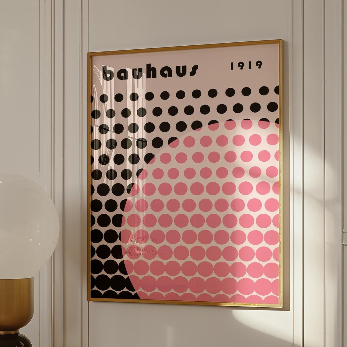 Bauhaus 1919 Pink Black Polka Dot Eclipse Sun Geometric Art Poster
