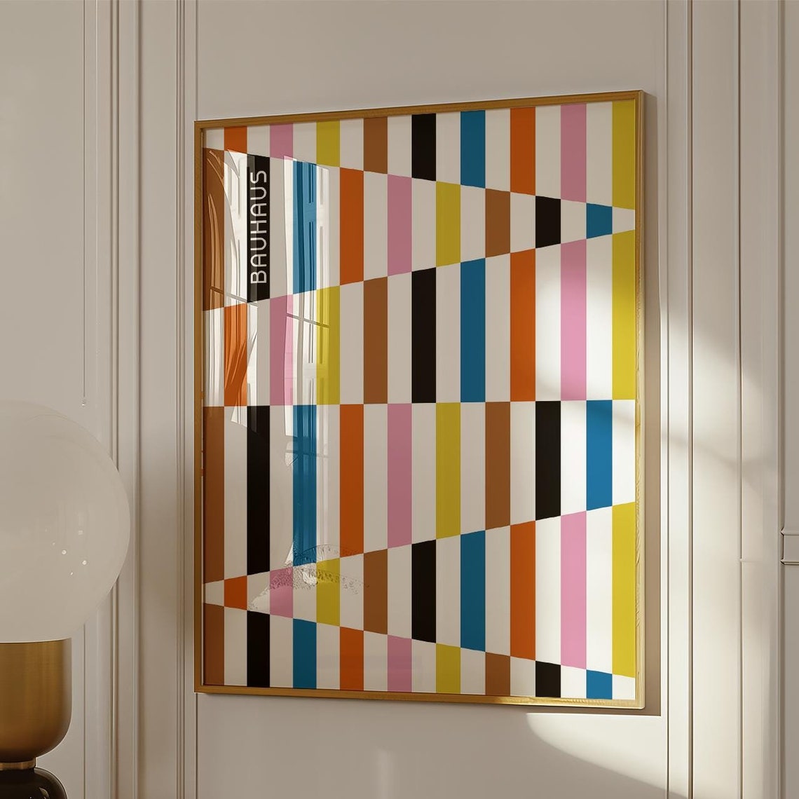 Bauhaus Colorful Vertical Stripe Optical Illusion Art Poster
