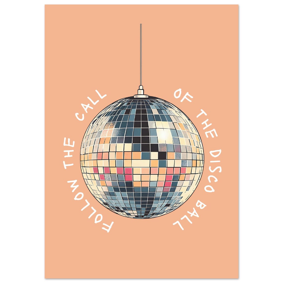 Follow the Call of the Disco Ball Retro Peach Party Wall Art