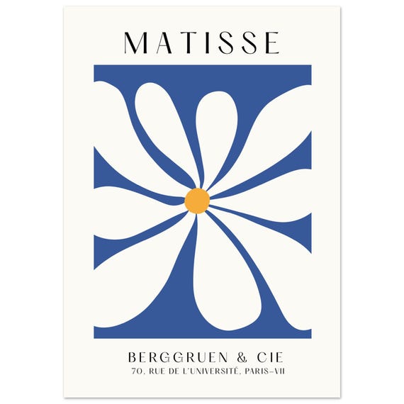 Blue Matisse Print Abstract Flower Petal Wall Art Minimalist Poster Modern French For Home Decor