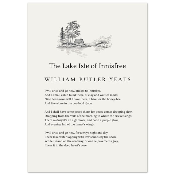 The Lake Isle Of Innisfree Poem Print William Butler Yeats Poetry Gift