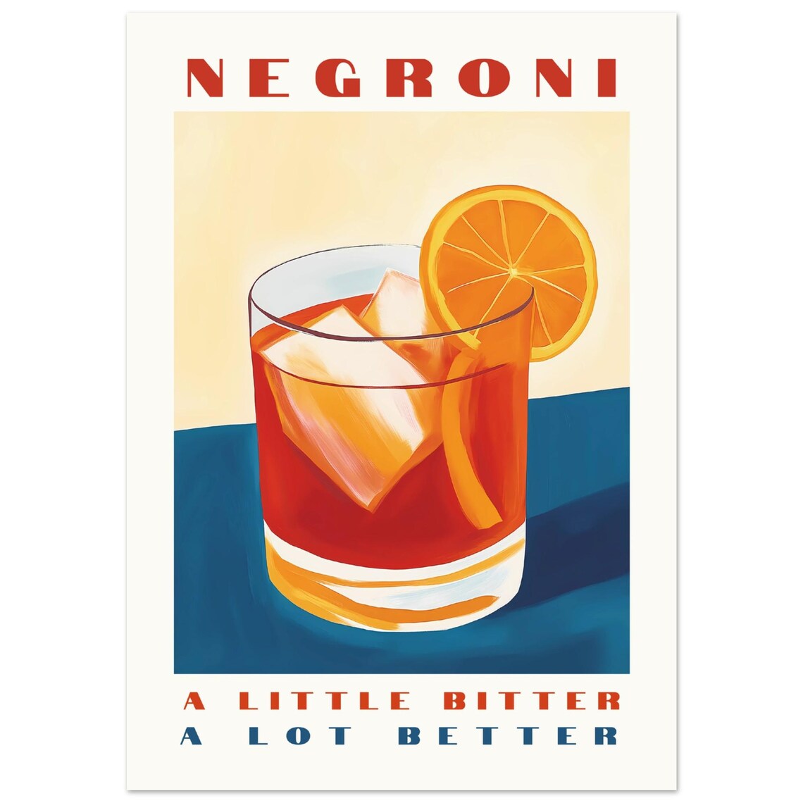 Negroni Vintage Cocktail Art Print, Bar Decor