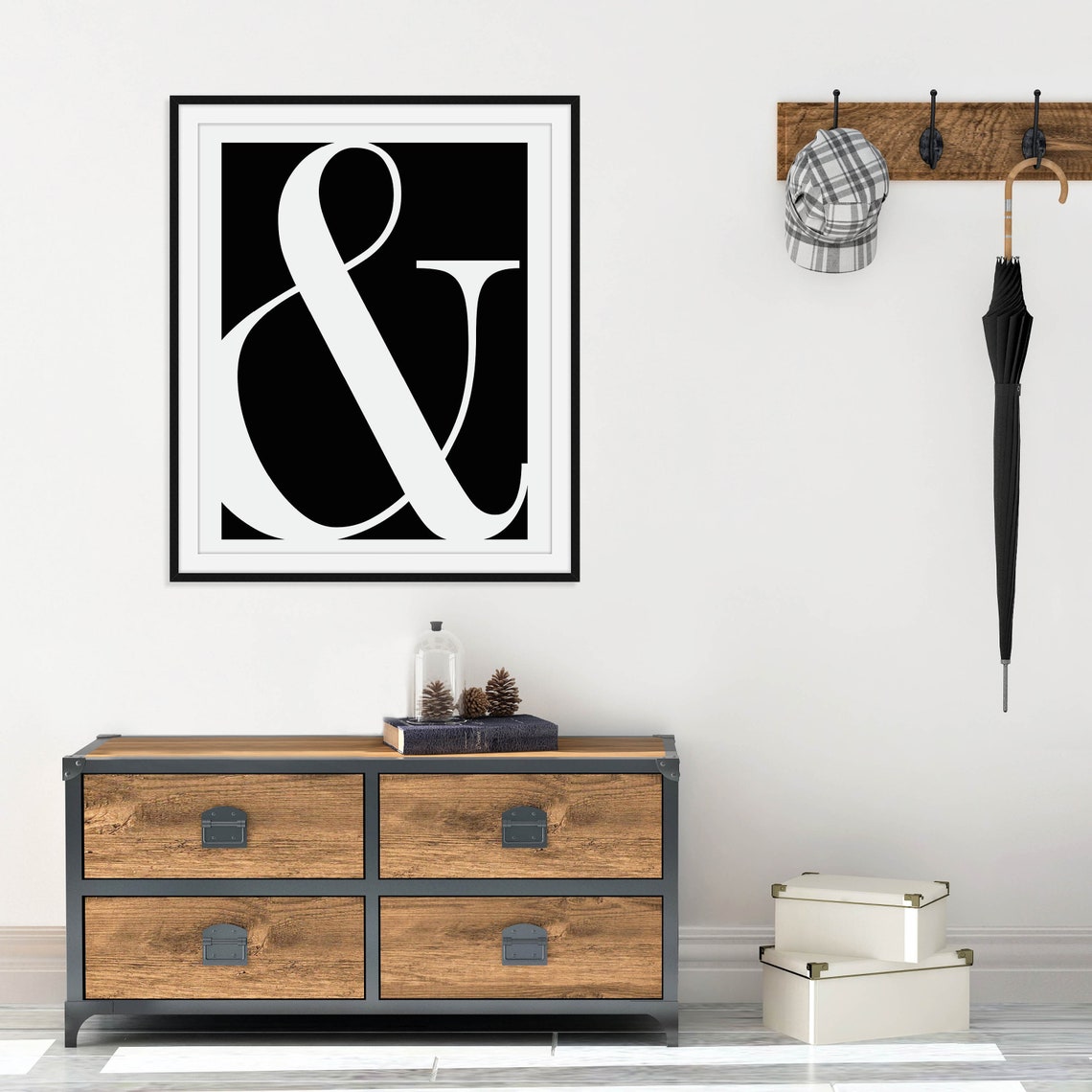 Ampersand Symbol Art White Serif On Solid Black Typography Poster - Image 2