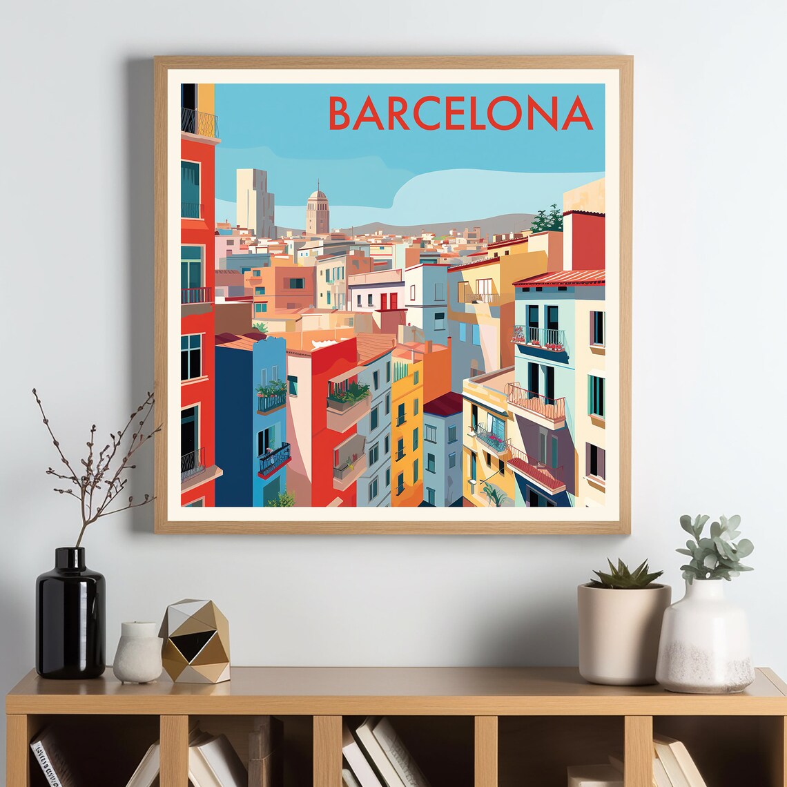 Barcelona Spain Colorful Apartment Balconies Cityscape Travel Poster