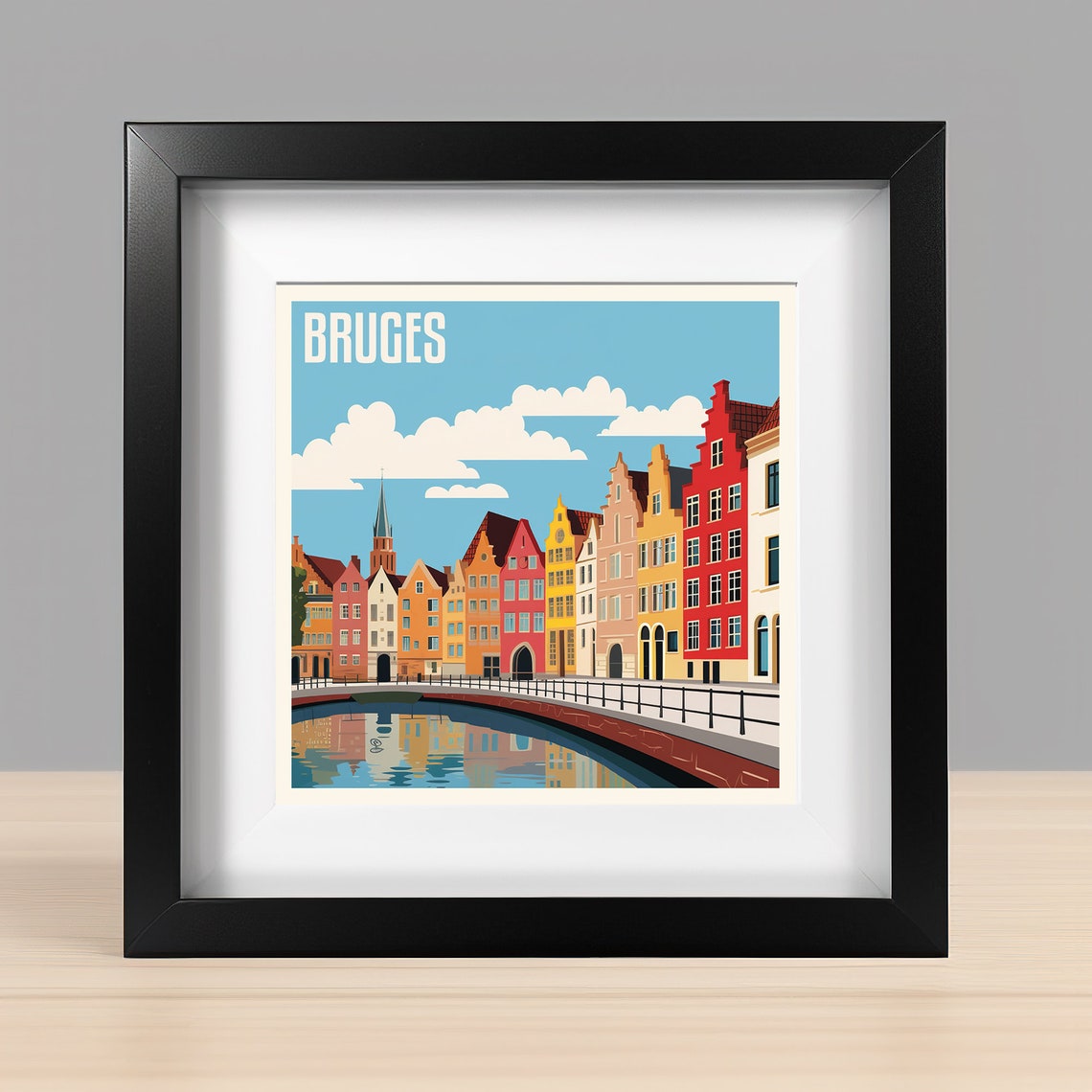 Bruges Belgium Canal Historic Gabled Houses Reflection Travel Poster - Image 2
