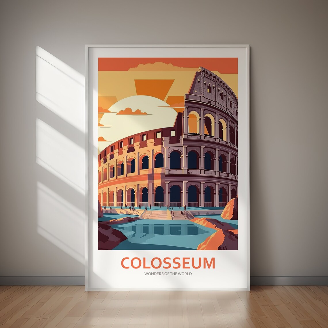 Colosseum Rome Italy Sunset Travel Wonders of the World Poster