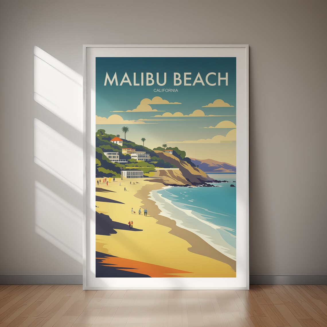 Malibu Beach California Travel Poster, Travel Art
