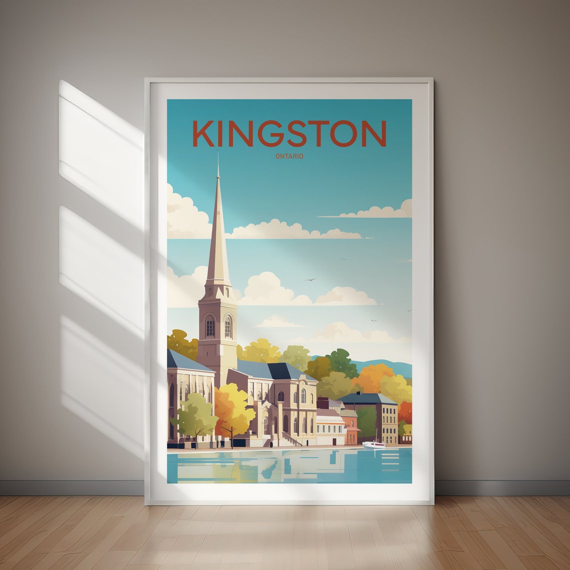 Kingston Ontario Waterfront Church Autumn Harbor Travel Poster
