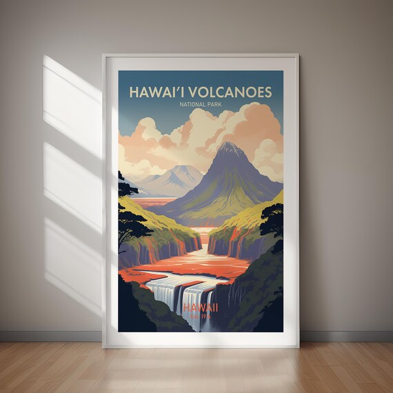 Hawaii Volcanoes National Park Lava Volcano Landscape Art Poster