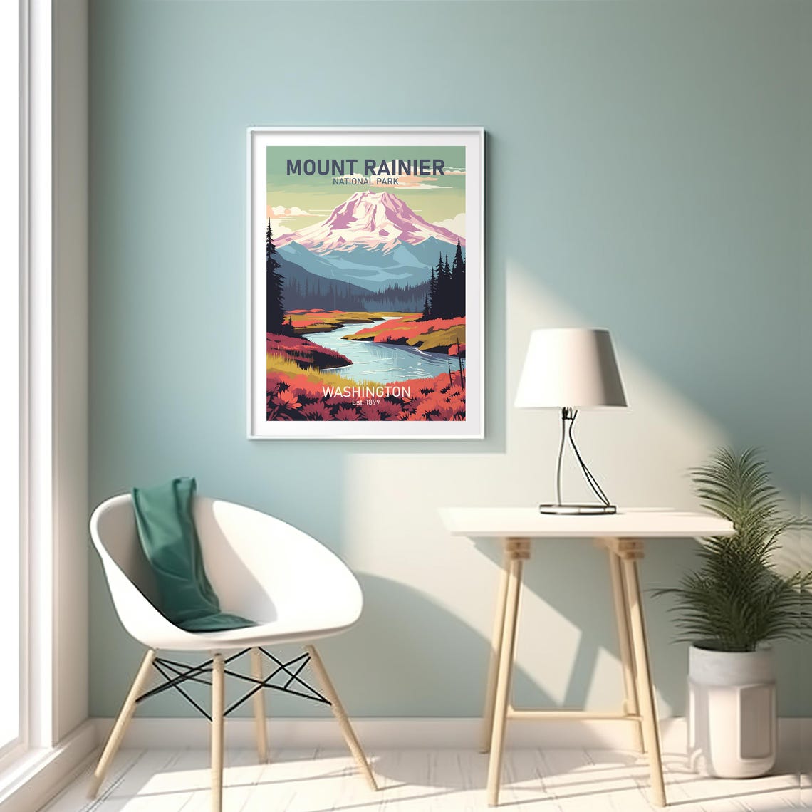 Mount Rainier National Park Washington Snow Peak Travel Art Poster