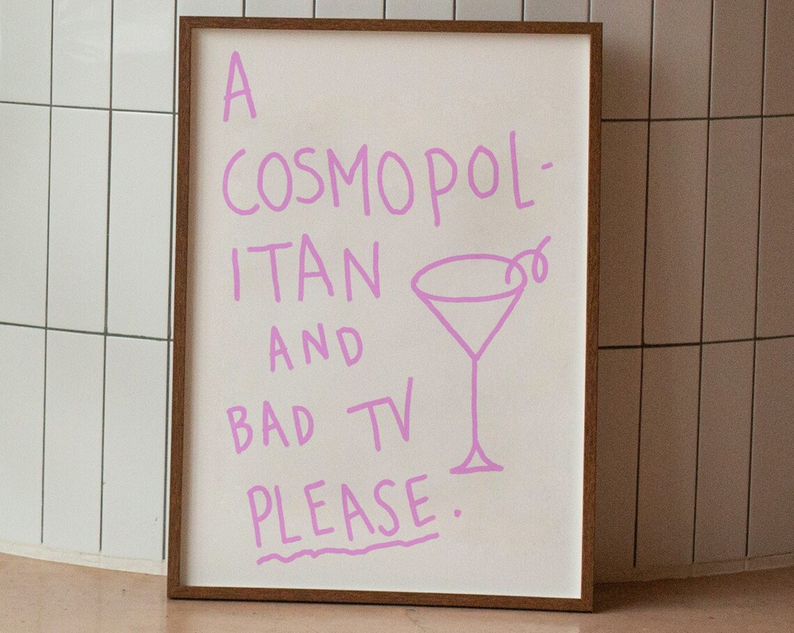 Cosmopolitan Cocktail Print, Pink Drink Bar Decor