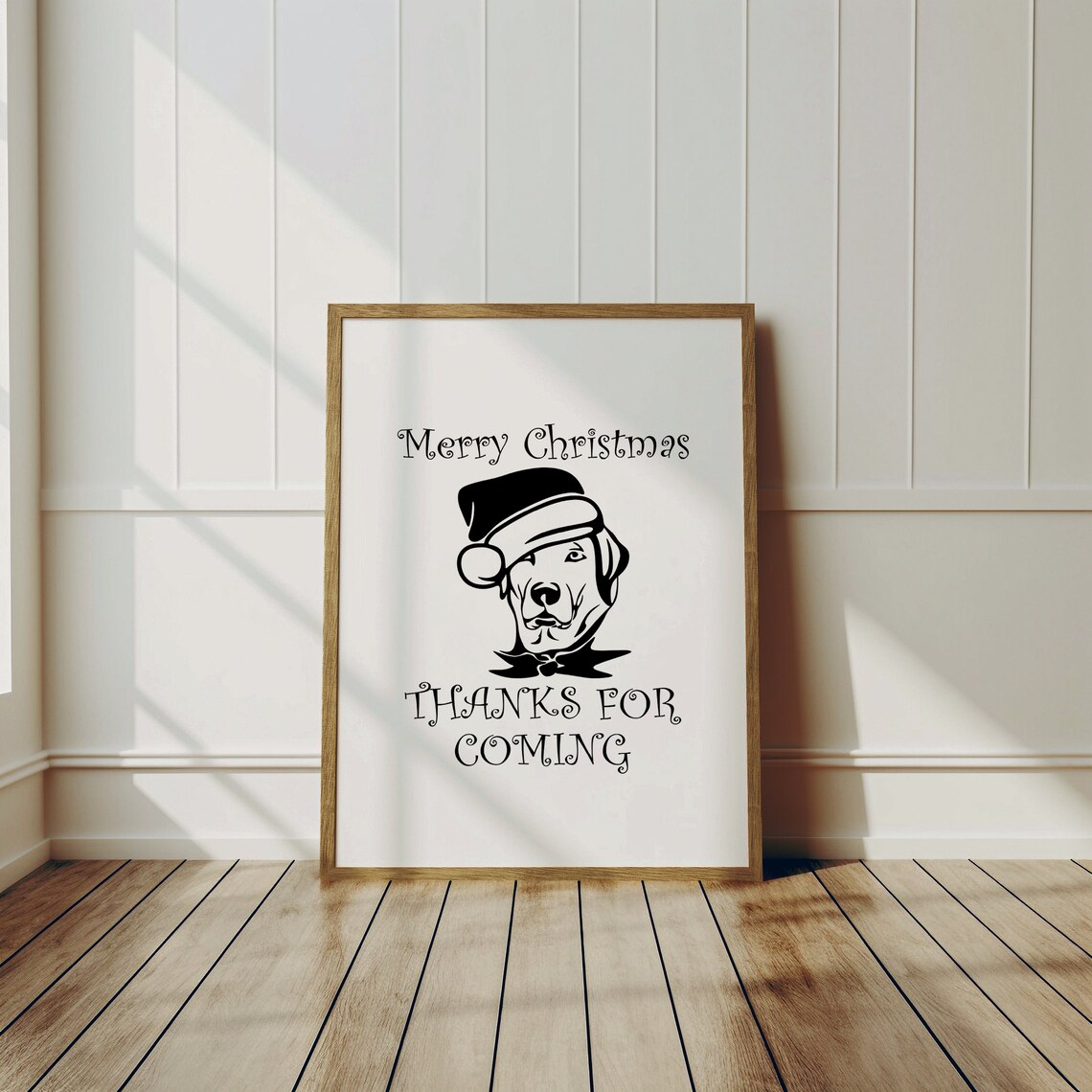 Merry Christmas Thanks For Coming Santa Hat Dog Holiday Wall Art