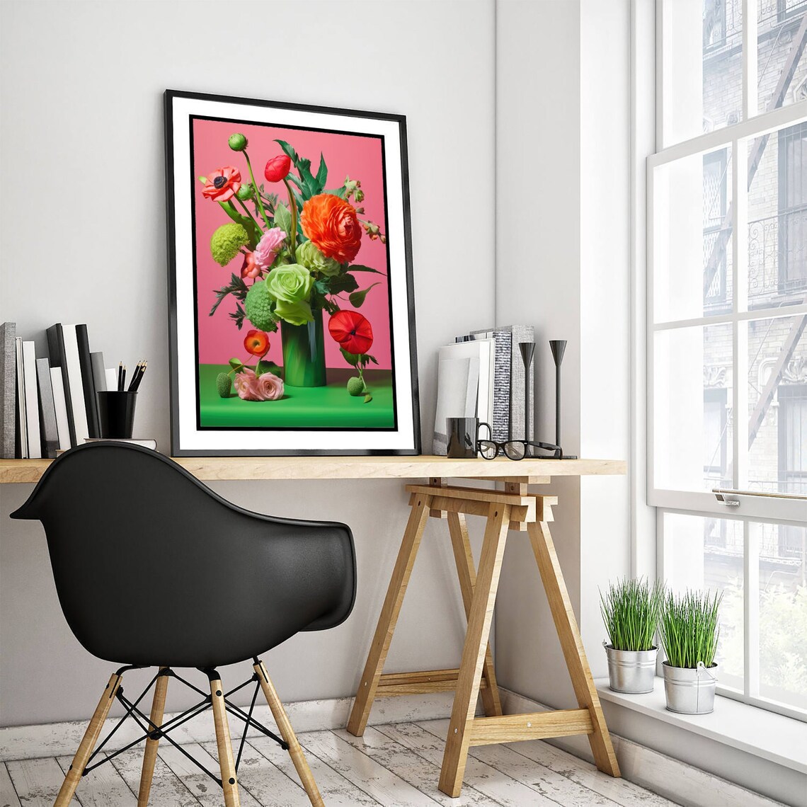 Lush Garden Bouquet in Coral Pink and Green Botanical Poster - Image 3
