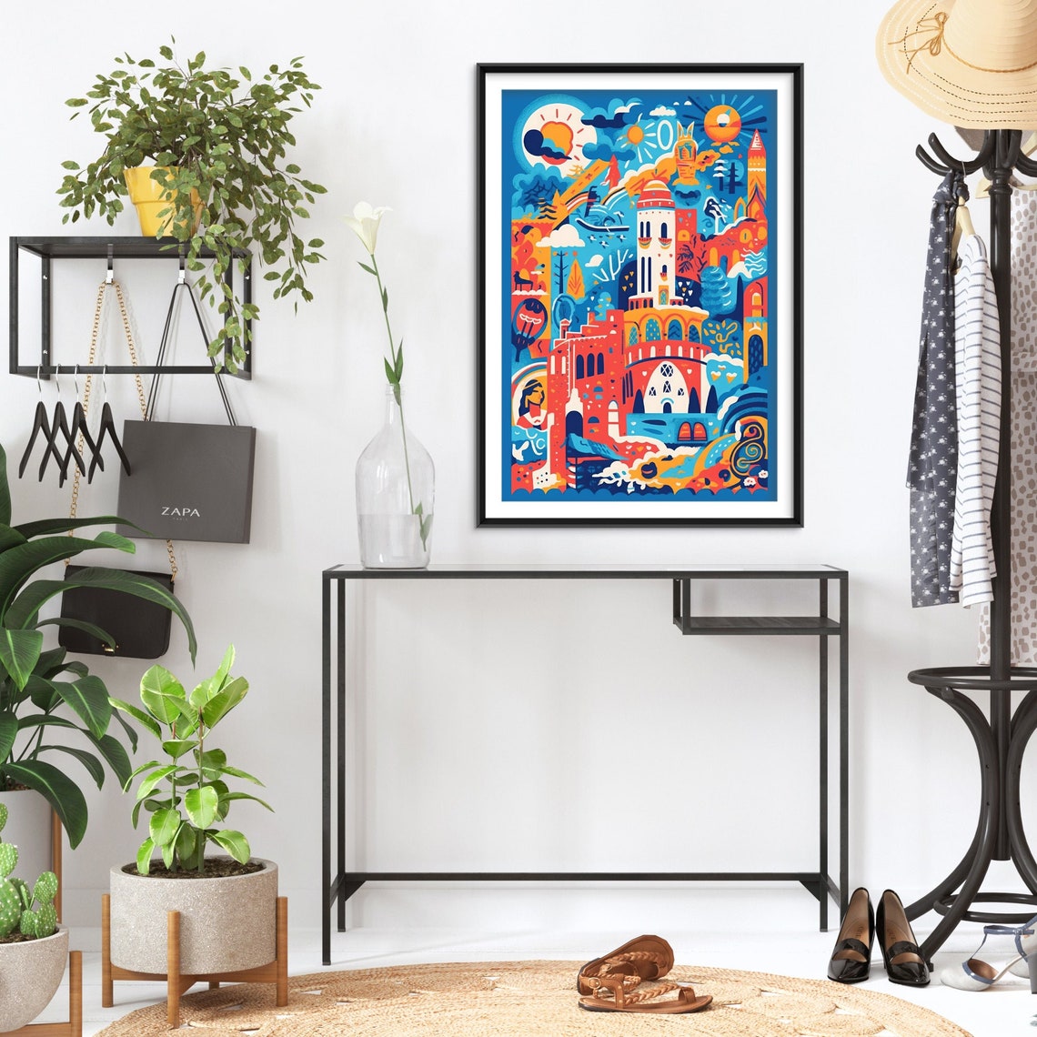 Whimsical Italian Cityscape With Suns Colorful Illustration Poster - Image 2