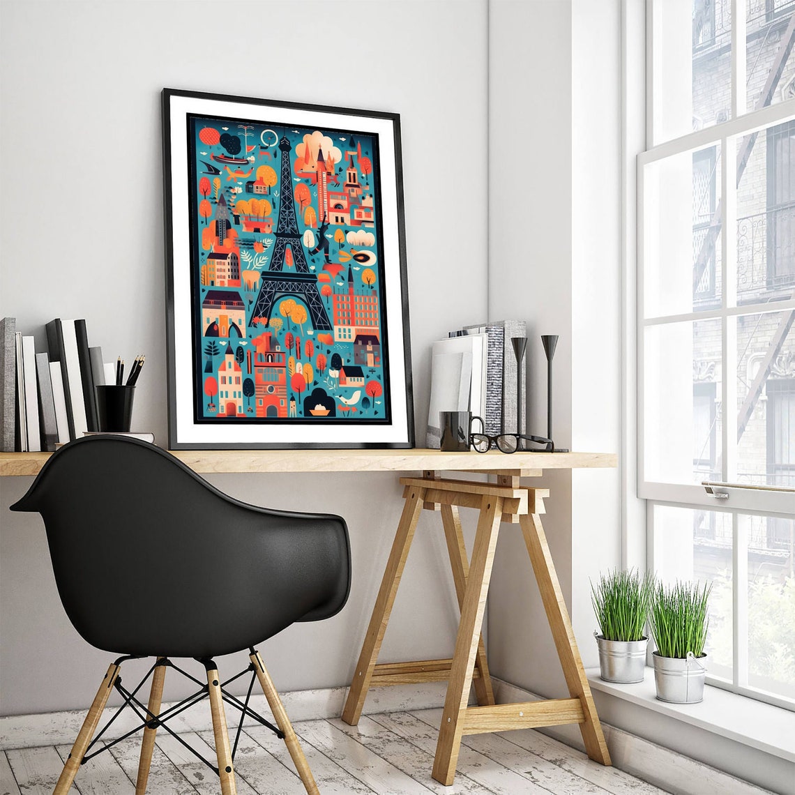 Eiffel Tower Paris Whimsical City Illustration Colorful Poster - Image 3