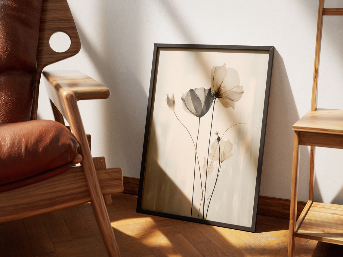 Translucent Poppy Flowers Black White Neutral Xray Floral Poster - Image 2