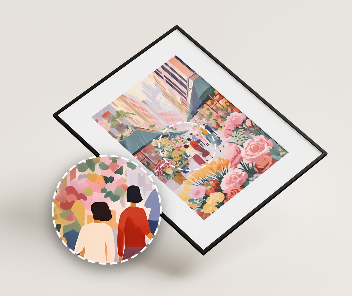 Flower Market In The City Print Pink Parisian Wall Art Flower Market Poster Floral Printable Art Botanical Modern Wall Decor Flower Shop - Image 2