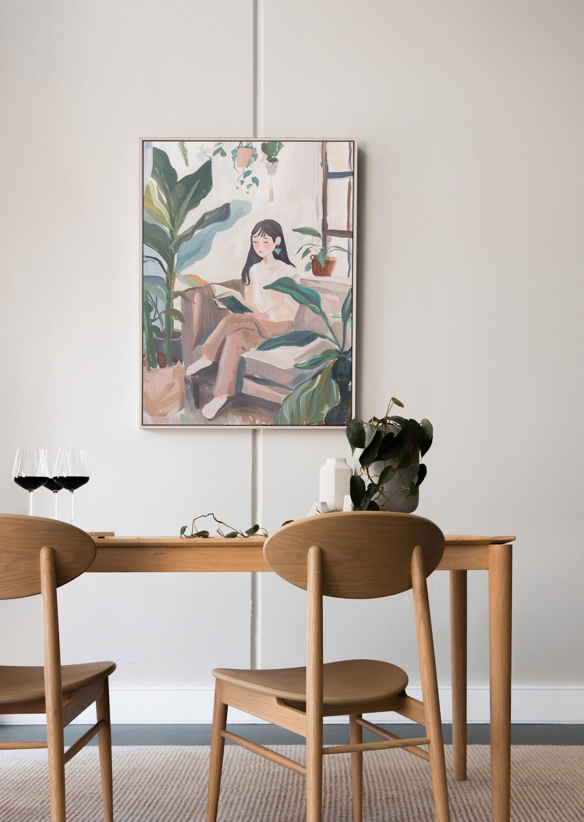 Cozy Reading Corner Woman Among Houseplants Illustration Poster - Image 2