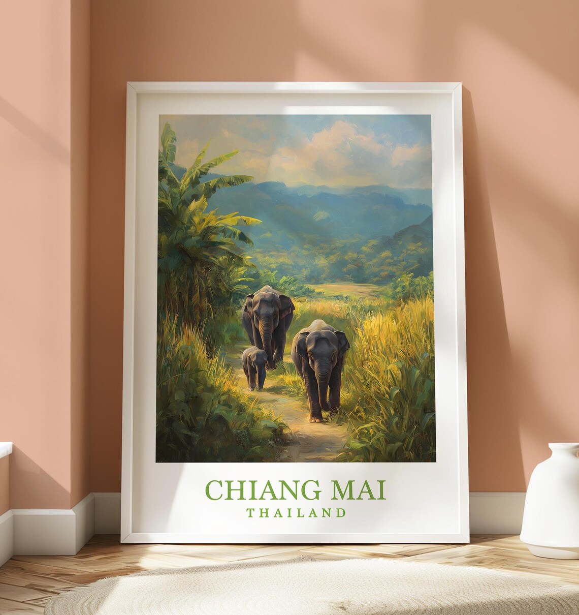 Chiang Mai Elephants Travel Poster
