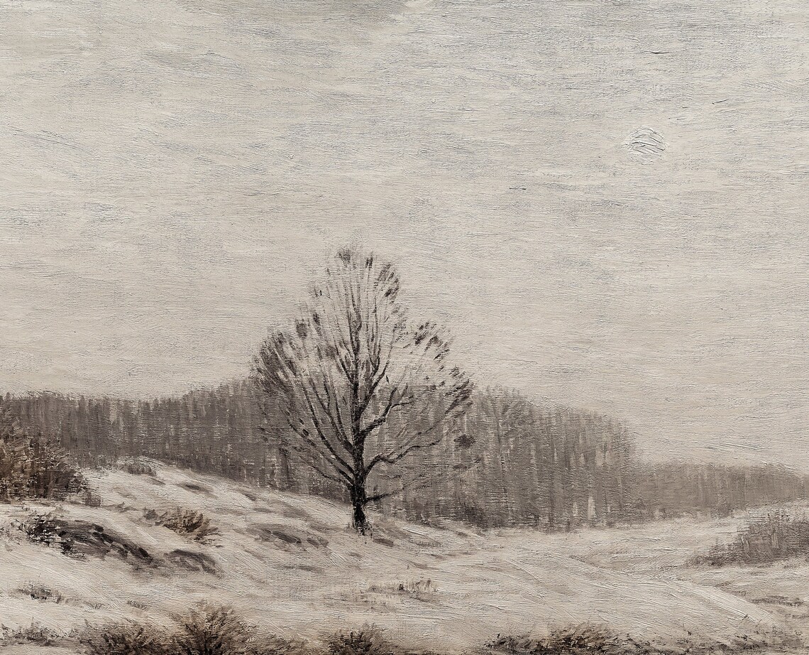 Winter Morning Vintage Neutral Landscape Art Print - Image 2
