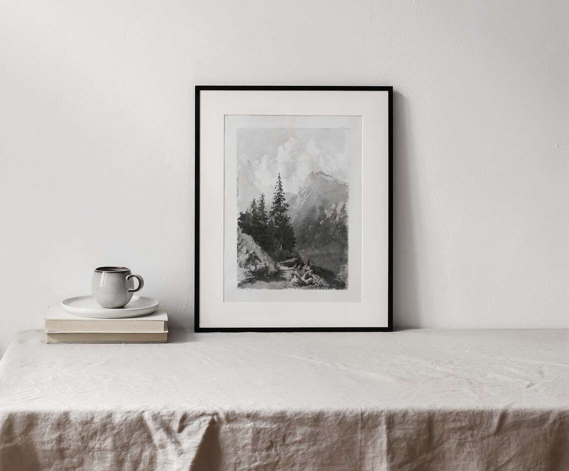 Mountain View Vintage Black And White Landscape Poster - Image 2
