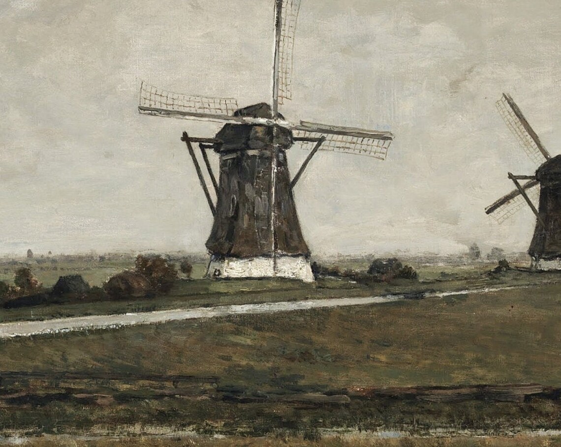 Frame Tv Art Vintage Moody Windmills Painting 130 - Image 2